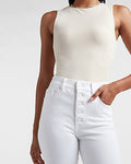 Express Women's Body Contour High Compression Crew Neck Tank Top in Neutral Small