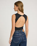 Express Women's Crew Neck Sleeveless Open Back Bodysuit in Pitch Black