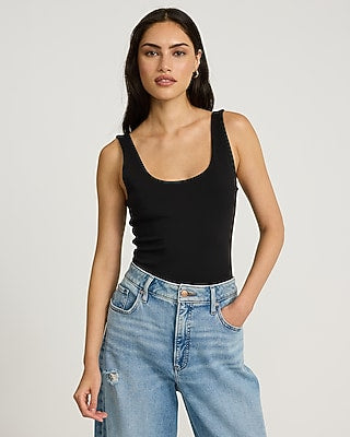 Express Women's Body Contour High Compression Scoop Neck Bodysuit in Black Small
