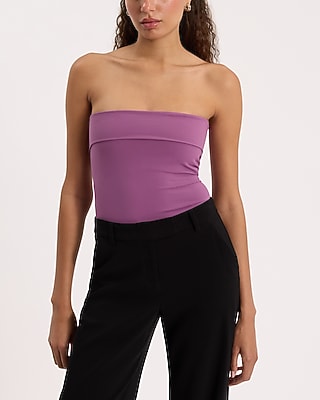 Express Women's Fold Over Tube Top in Purple Small
