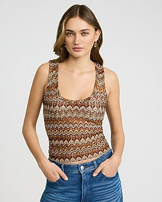 Express Women's Chevron Crochet Scoop Neck Tank Top in Neutral Print