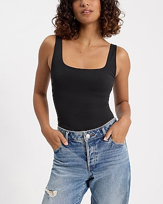 Express Women's Body Contour High Compression Square Neck Tank Top in Black Small