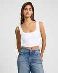 Express Women's Body Contour High Compression Square Neck Crop Top in White