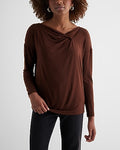 Express Women's Supersoft Relaxed Notch Draped Neck Long Sleeve T-Shirt in Rich Mocha