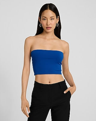 Express Women's Body Contour High Compression Crop Tube Top in Blue Small