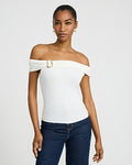 Express Women's Off The Shoulder Hardware Crop Top in White Small