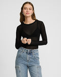 Express Women's Mesh Crew Neck Long Sleeve Bodysuit in Black Small