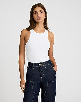Express Women's Body Contour Compression High Neck Bodysuit in White Small