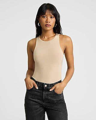 Express Women's Body Contour Compression High Neck Bodysuit in Neutral Small