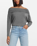 Express Women's Off The Shoulder Dolman Sleeve Ruched Overlay Top in Gray Small