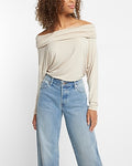Express Women's Off The Shoulder Dolman Sleeve Ruched Overlay Top in Neutral Small