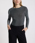 Express Women's Fitted Shine Crew Neck Long Sleeve Bodysuit in Silver