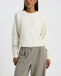 Express Women's Boxy Fleece Crew Neck Sweatshirt in Ivory