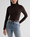 Express Women's Body Contour High Compression Mock Neck Long Sleeve Bodysuit in Espresso