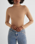 Express Women's Body Contour High Compression Mock Neck Long Sleeve Bodysuit in Brown Small