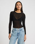 Express Women's Fitted Mesh Crew Neck Long Sleeve T-Shirt in Pitch Black