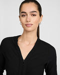 Express Women's V-Neck Long Sleeve Hook & Eye Top in Pitch Black