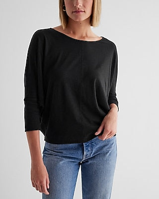 Express Women's Skimming Crew Neck Dolman Sleeve T-Shirt in Pitch Black