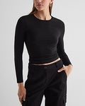 Express Women's Supersoft Fitted Double Layer Crew Neck Long Sleeve T-Shirt in Black Small