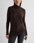 Express Women's Ribbed Cozy Knit Mock Neck Cinched Side Top in Espresso