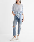 Express Women's Skimming Lightweight Crew Neck Long Sleeve Tie Front T-Shirt in Chill Blue
