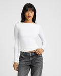 Express Women's Supersoft Fitted Boat Neck Long Sleeve T-Shirt in White Small
