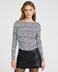 Express Women's Boat Neck Long Sleeve Ruched T-Shirt in B&w Print
