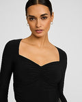 Express Women's Sweetheart Ruched Long Sleeve T-Shirt in Pitch Black