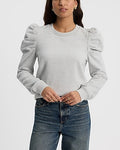 Express Women's Crew Neck Puff Sleeve Banded Bottom Sweatshirt in Silver Heather Gray