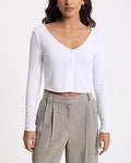 Express Women's Ribbed V-Neck Cropped Cardigan in White