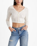 Express Women's Sequin V-Neck Long Sleeve Cropped Cardigan in Swan