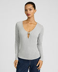 Express Women's Gold Hardware V-Neck Long Sleeve T-Shirt in Gray Small