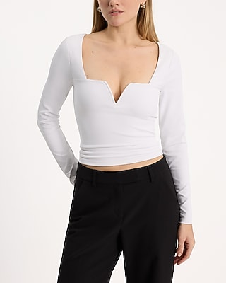 Express Women's Body Contour V-Wire High Compression Long Sleeve T-Shirt in White Small