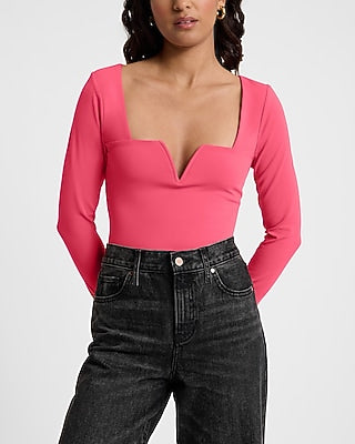 Express Women's Body Contour V-Wire High Compression Long Sleeve T-Shirt in Pink Small