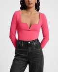 Express Women's Body Contour V-Wire High Compression Long Sleeve T-Shirt in Rose