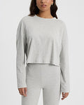 Express Women's Relaxed Crew Neck Long Sleeve T-Shirt in Silver Heather Gray