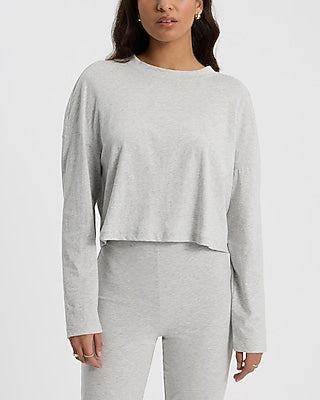 Express Women's Relaxed Crew Neck Long Sleeve T-Shirt in Silver Heather Gray