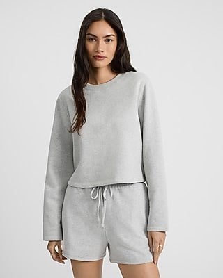 Express Women's Crew Neck Cropped Sweatshirt in Silver Heather Gray