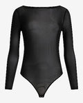 Express Women's Mesh Boat Neck Long Sleeve Bodysuit in Pitch Black