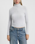 Express Women's Ribbed Long Sleeve Mock Neck T-Shirt in Silver Heather Gray