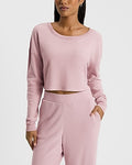 Express Women's Waffle Crew Neck Long Sleeve Crop Boyfriend Top in Blush