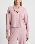 Express Women's Waffle Long Sleeve Button Front Top in Pink Small