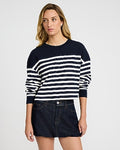 Express Women's Boxy Striped Fleece Sweatshirt in White Stripe