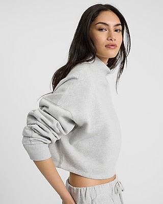 Express Women's Mock Neck Cropped Sweatshirt in Silver Heather Gray