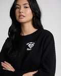 Express Women's Heart Graphic Crew Neck Cropped Sweatshirt in Pitch Black