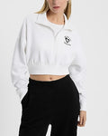 Express Women's Chest Graphic Quarter Zip Cropped Sweatshirt in White