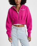 Express Women's Relaxed Chest Graphic Zip Up Cropped Hoodie in Neon Berry