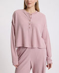 Express Women's Waffle Long Sleeve Crop Henley Top in Blush