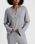 Express Women's Glitter Waffle Long Sleeve Crop Henley Top in Gray Small