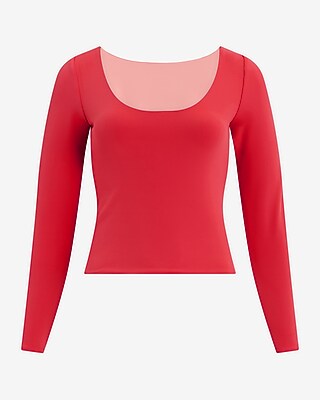 Express Women's Body Contour High Compression Reversible Scoop Neck T-Shirt in Red Small